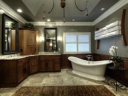 Large Bathroom With Chandelier - Dual Sinks