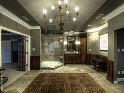 Large Bathroom With Chandelier - Shower