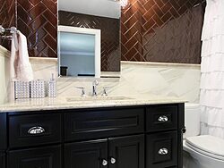 Marble Bathroom Design - Herringbone Backsplash