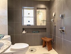 Universal Design Gray Bathroom - Shower Design