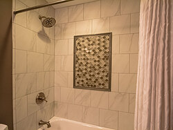 Small Bathroom With Decorative Tile - Shower Tile Design