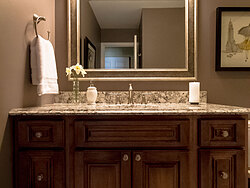 Small Bathroom With Decorative Tile - Bathroom Sink Mirror