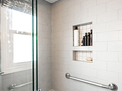 Gray Toned Bathroom - Glass Shower Door