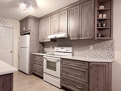 Gray And White Gallery Kitchen - Cabinets