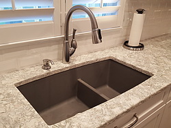 White Kitchen With Granite Countertops - Kitchen Sink