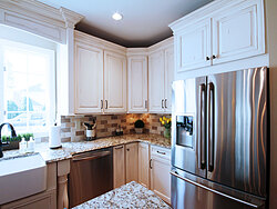 Transitional Kitchen With Accent Island - Kitchen Cabinets