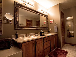 Warm Bathroom With Glass Shower - Bathroom Sinks