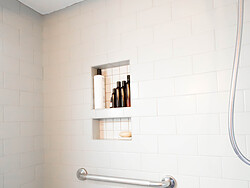 Gray Toned Bathroom - White Shower Tile