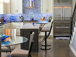 Contemporary Kitchen With Glass Accents - Blue Kitchen Details
