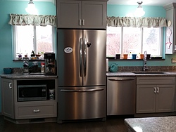 Contemporary Gray & Teal Kitchen - Appliances