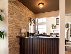 Traditional Open Kitchen - Stone Wall