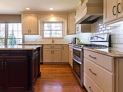 Full Length Kitchen Cabinets - Wood Floor