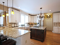 Transitional Kitchen With Accent Island - Cabinet Designs